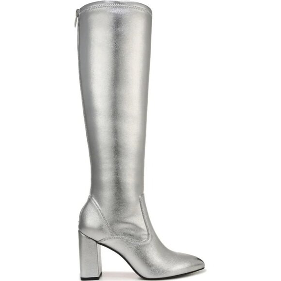 Franco Sarto Womens Katherine Knee High Heeled Boots Silver Metallic Stretch 10 - Picture 3 of 5